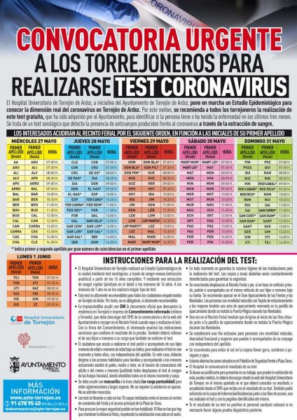 Torrejón de Ardoz hará gratis los test del coronavirus a toda su población