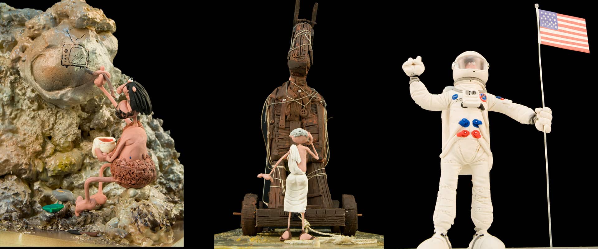Exposición gratuita de la historia de la humanidad con figuras de plastilina